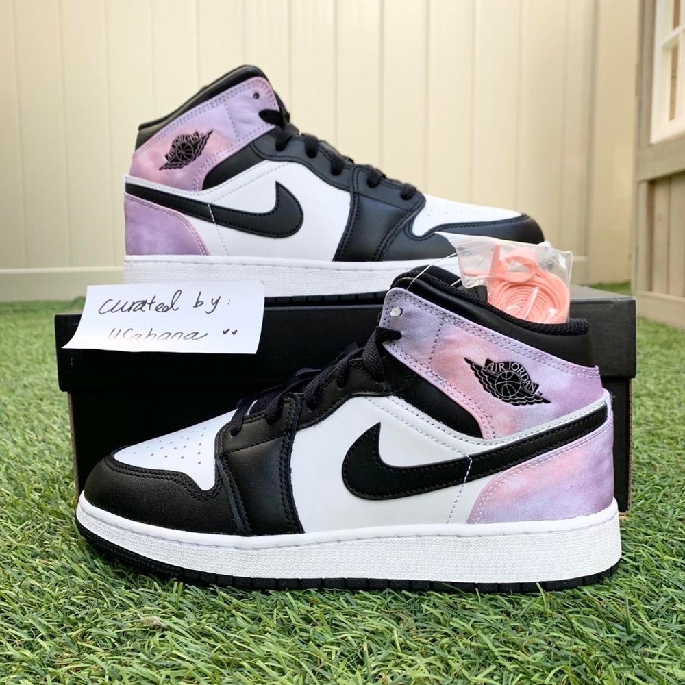 Nike Air Jordan 1 mid GS black white purple shoes - Picture 2 of 4